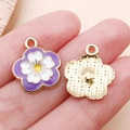 Zinc alloy purple daisy flower pendant with gold plating for DIY jewelry making - Purple Enamel Five-Petal Cherry Blossom (24820)