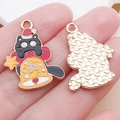 Pendentif de Noël en alliage avec chat noir dans une cloche dorée et détails de flocons - Chat Clochette de Noël Émaillé Jaune