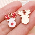 Christmas reindeer alloy enamel charms in red and gold finish for DIY jewelry making - Enamel White Christmas Reindeer Head (9906)