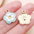 Blue cherry blossom enamel flower charm with gold plating for DIY jewelry - Lake Blue Enamel Five-Petal Cherry Blossom (24821)
