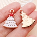 Christmas tree alloy pendant with white enamel and golden details for DIY jewelry - Enamel White Christmas Tree Red Star (9909)