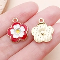 Red and white cherry blossom charm in zinc alloy with gold plating for DIY jewelry - Red Enamel Five-Petal Cherry Blossom (24822)