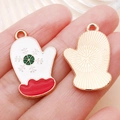 Christmas glove alloy pendant with red white enamel and gold trim for DIY jewelry - White Enamel Christmas Glove (12262)
