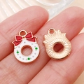 Christmas wreath alloy pendant with white enamel finish and red bow for DIY jewelry making - White Christmas Wreath With Bowknot (12511)