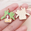 Cute enamel puppy plant alloy pendant for DIY jewelry making in rose gold finish - Green Springer Spaniel (24995) / 1 Piece/Pack (26x24x1mm)