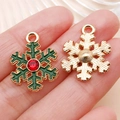 Christmas snowflake alloy charms with green enamel and red crystal for DIY jewelry - Green Christmas Rhinestone Snowflake (12514)