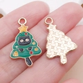Pendentif sapin de Noël en alliage avec chat noir et dos texturé doré brillant - Chat Sapin de Noël Émaillé Vert