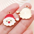 Classic Santa Claus enamel alloy pendant for DIY jewelry making with gold-plated finish - Red White Santa Claus Face (12523)
