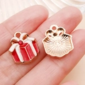 DIY Christmas gift box charm with red oil drip and rhinestone detail for jewelry making - Red Drip Oil Christmas Gift Box (12531)