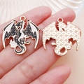 Dragon pendant with black and white enamel finish and textured metal back DIY charm - Black Enamel Twin Wings Flying Dragon Style (19350)