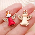 DIY Christmas angel alloy charm with red enamel finish and sparkling rhinestones - Red Enamel Christmas Angel (12532)