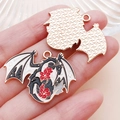 Gothic dragon alloy charm with black and white enamel wings and red flower pattern - Black Enamel Flower Dragon Style (25222)