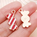 DIY candy-shaped red and white striped enamel charm in light gold alloy finish - Red White Enamel Halloween Candy (14018)