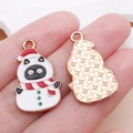 Pendentif chat noir bonhomme de neige en alliage pour porte-clés DIY accessoires - Chat Bonhomme de Neige Émaillé Blanc