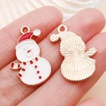 DIY Christmas snowman alloy pendant with red and white enamel for jewelry making - White Enamel Christmas Snowman (14170)