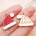 Christmas hat charms for DIY jewelry featuring red oil drop and gold star patterns - Red Enamel Christmas Hat (14179)