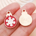 Christmas red enamel snowflake pendant charm with gold metal sunburst texture - Round Red White Christmas Snowflake (14205)