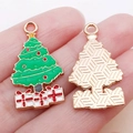 Groene emaille kerstboom hanger met rode stippen en geschenkdoos voor doe-het-zelf sieraden - Groene Emaille Kerstcadeau Boom Stijl (19569)