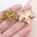 Maple leaf pendant set with green yellow gradient enamel and rose gold finish - Large / Green Enamel Maple Leaf