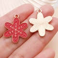Red enamel snowflake alloy charms with golden metal back for DIY jewelry making - Red Drip Oil Christmas Snowflake (25461)