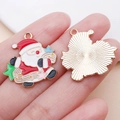 Cartoon Santa Claus enamel alloy pendant charm with golden back for DIY jewelry making - White Enamel Christmas Piano Music Santa Style (19580)