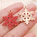 DIY Christmas snowflake alloy pendants in gold and red enamel finish for jewelry making - Red Drip Oil Christmas Snowflake Piece (25462)