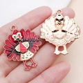 Zinc alloy Thanksgiving turkey enamel charm with rose gold edges for DIY jewelry making - Large / Red Enamel Turkey
