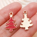 Mini red enamel Christmas tree alloy charm with gold plating for DIY jewelry making - Red Drip Oil Christmas Tree (25463)