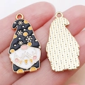 Cute gnome alloy enamel pendant for Christmas jewelry DIY showing front and back - Black Enamel Carnival Christmas Gnome Style (21712)