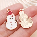 Christmas snowman enamel charm for DIY jewelry making with gold-plated backing detail - Red White Drip Oil Christmas Snowman (25464)
