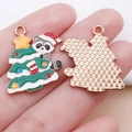 Cute enamel Christmas tree and raccoon charm pendant with golden metallic back - Green Enamel Christmas Tree Raccoon Style (25271)
