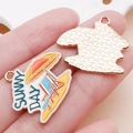 Enamel alloy pendant with SUNNY DAY beach motif and textured metal back for DIY jewelry - Yellow Enamel Sunny Day Beach / 23x26mm