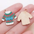 Christmas sweater charm with colorful enamel patterns and gold-tone alloy finish - Green Enamel Christmas Knit Sweater Style (25273)