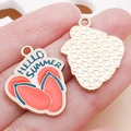 Cartoon enamel summer flip-flops charms with Hello Summer text for DIY jewelry making - Orange Enamel Hello Summer Slippers / 26x20mm