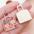 DIY orange luggage alloy charm with Travel and Hello text for jewelry making - Orange Enamel Travel Hello Suitcase / 29x18mm
