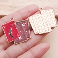 Enameled Ace of Hearts poker charm featuring a black revolver on a red background - Red Brown Pistol Playing Card Charm (25015)