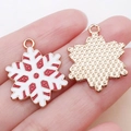 Cute red and white enamel snowflake charm with rose gold textured back for DIY jewelry - White Enamel Christmas Snowflake Style (25276)