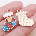 Christmas stocking alloy charm with colorful oil drip finish for DIY jewelry crafts - Red Enamel Christmas Bell Sock Style (25277)