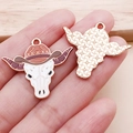 Cowboy bull skull pendant with rose gold finish and colorful enamel for DIY jewelry - Brown Bull Skull Cowboy Hat Pendant (25018)