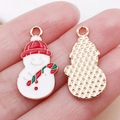 DIY Christmas snowman enamel pendant for jewelry making with gold-plated textured back - White Enamel Christmas Snowman Style (25278)