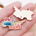 DIY colorful airplane alloy pendant with Vacation text and blue fuselage for jewelry - Blue Enamel Vacation Airplane / 17x27mm