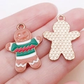 Cute enamel gingerbread man alloy charm with green Christmas sweater for DIY jewelry making - Brown Enamel Christmas Gingerbread Man Style (25279)