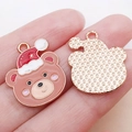 Christmas bear alloy charm with red hat and gold textured back for DIY jewelry - Brown Enamel Christmas Hat Bear Style (25282)