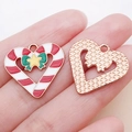 Christmas heart pendant with candy cane stripes and green bow for DIY jewelry making - Red Enamel Christmas Bow Heart Cane Style (25285)
