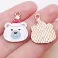 Cute enamel polar bear charm with red Christmas hat and rose gold textured back - White Enamel Christmas Hat Bear Style (25287)