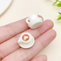 Miniature resin coffee cup with red heart latte art for DIY dollhouse accessories - White 3D Two-Layer Heart Style (23957)
