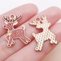 Cute enamel Christmas reindeer pendant charm for DIY jewelry making shown on fingertips - Brown Enamel Christmas Elk Style (25289)