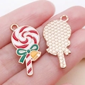 Lollipop shape alloy pendant charm with red and white spiral enamel for DIY jewelry - Red Enamel Christmas Bow Bell Lollipop Style (25291)