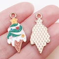 Christmas tree ice cream cone alloy pendant for DIY jewelry making with green drip oil finish - Green Enamel Christmas Tree Cone Ice Cream Style (25292)