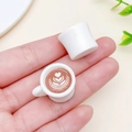 Miniature coffee cup charm with heart latte art design for DIY jewelry accessories - White 3D Three-Layer Heart Style (23963)
